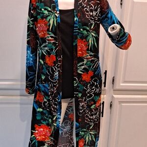 Giuliana + Madison Floral Open Cardigan Kimono Duster - Black, Green and Red